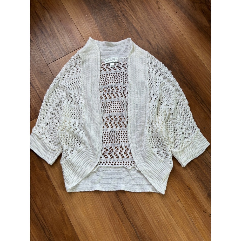Dressbarn White Crochet Open Knit Shrug Cardigan Large Pointelle Fairycore